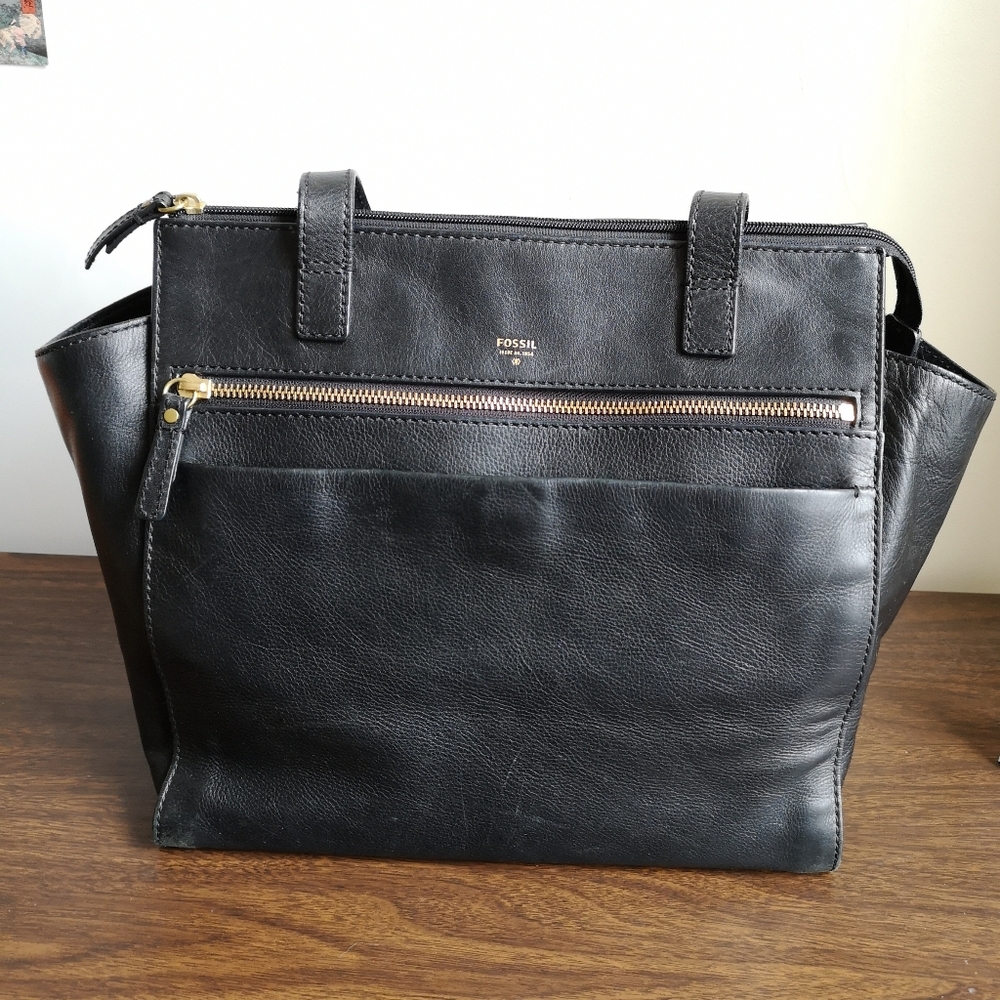 Fossil Tessa black leather shopper tote
